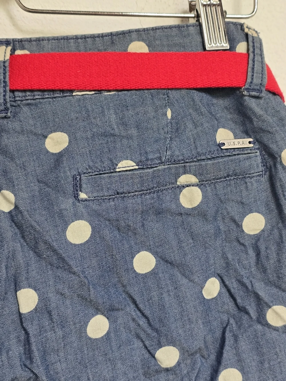 U.S. Polo Assn Polka Dot Chambray Shorts Red Belt Size 7 / 8